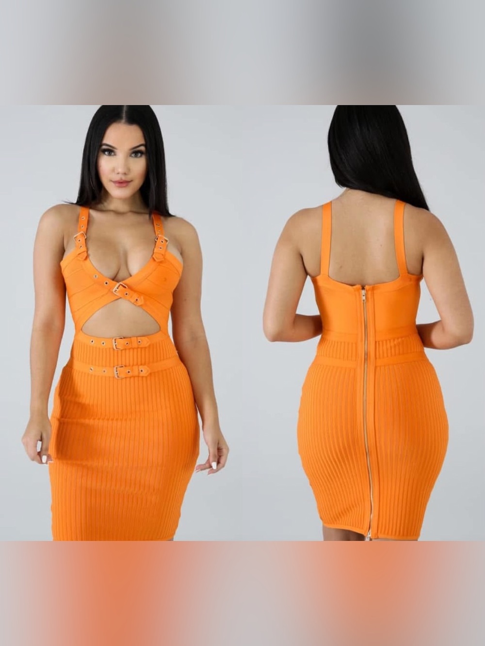 Hera Collection-Orange Bodycon Dress / Snatched, Glam or Street Vibe - SZ SM